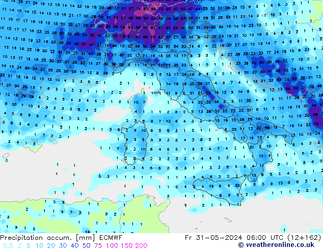 Precipitation accum. ECMWF Sex 31.05.2024 06 UTC