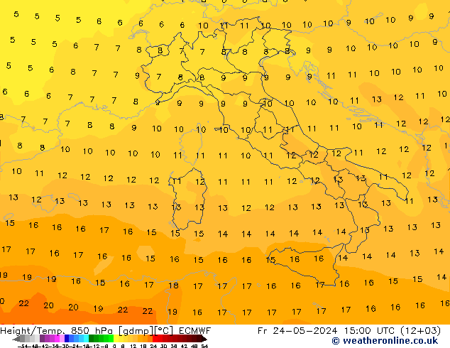 Yükseklik/Sıc. 850 hPa ECMWF Cu 24.05.2024 15 UTC