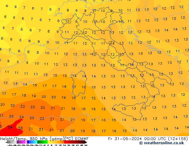 Height/Temp. 850 hPa ECMWF Sex 31.05.2024 00 UTC