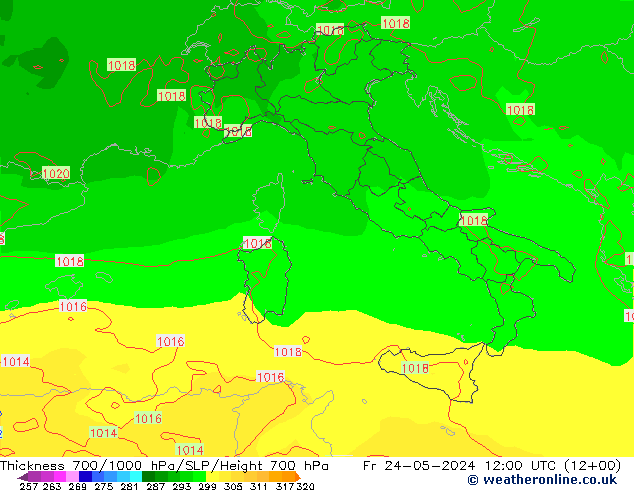 700-1000 hPa Kalınlığı ECMWF Cu 24.05.2024 12 UTC