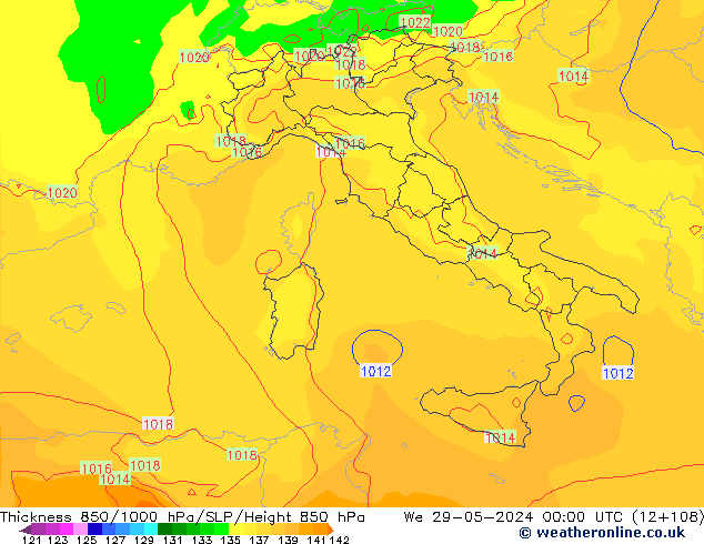 Thck 850-1000 hPa ECMWF We 29.05.2024 00 UTC