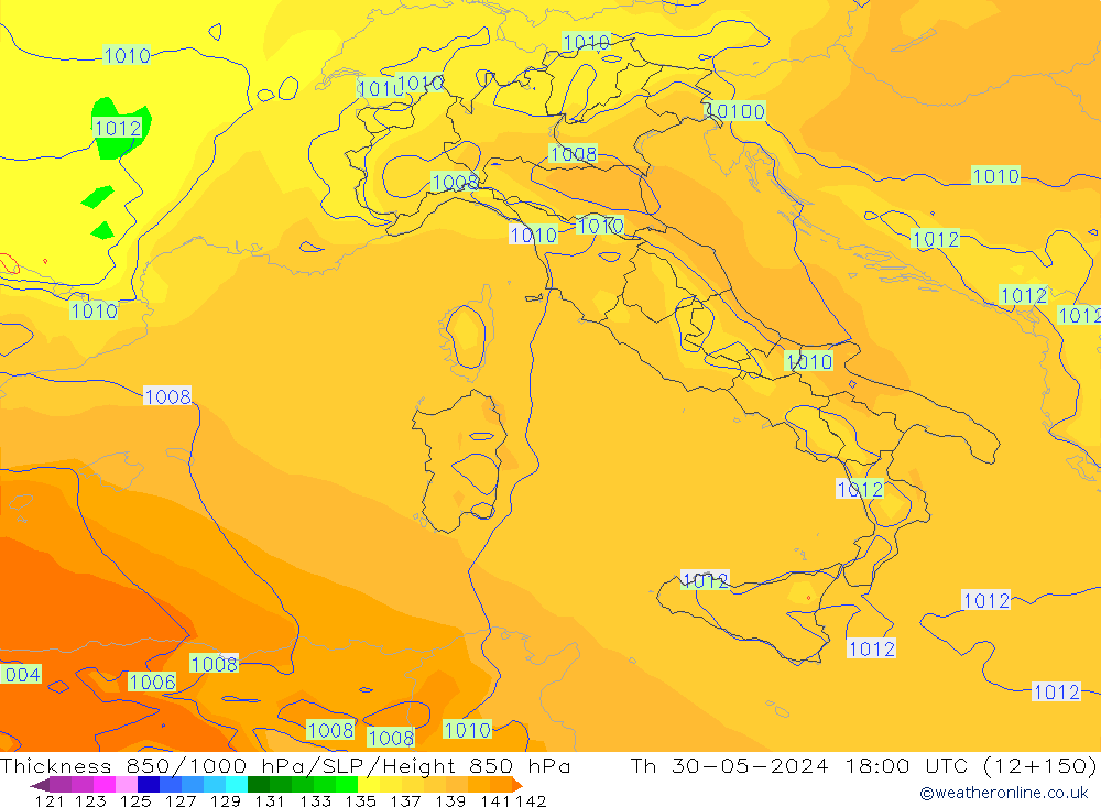 850-1000 hPa Kalınlığı ECMWF Per 30.05.2024 18 UTC