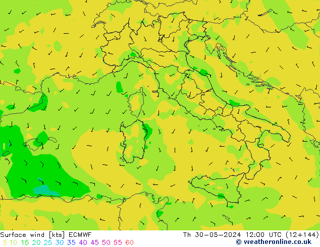 wiatr 10 m ECMWF czw. 30.05.2024 12 UTC