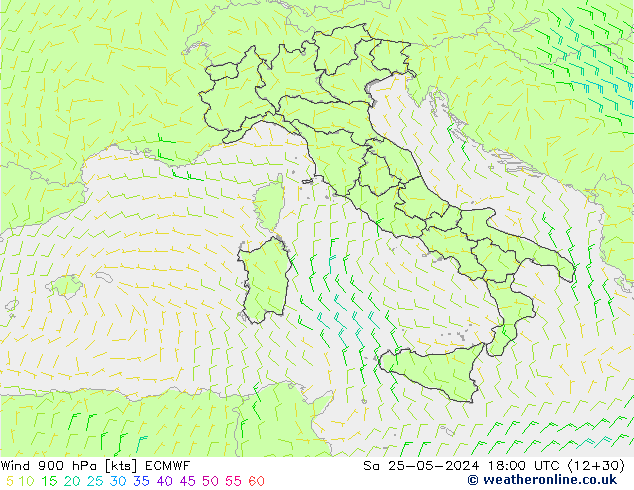 Vent 900 hPa ECMWF sam 25.05.2024 18 UTC