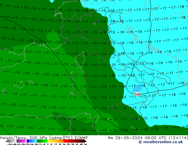 Height/Temp. 500 hPa ECMWF We 29.05.2024 06 UTC