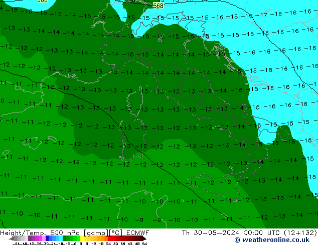 Z500/Rain (+SLP)/Z850 ECMWF gio 30.05.2024 00 UTC