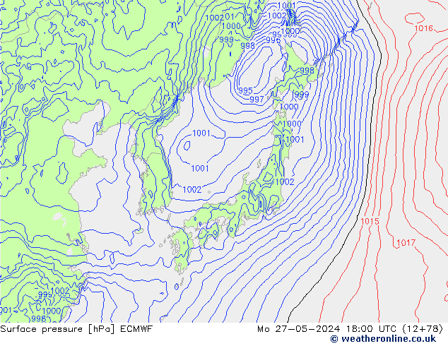 Pressione al suolo ECMWF lun 27.05.2024 18 UTC