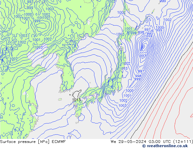 Bodendruck ECMWF Mi 29.05.2024 03 UTC