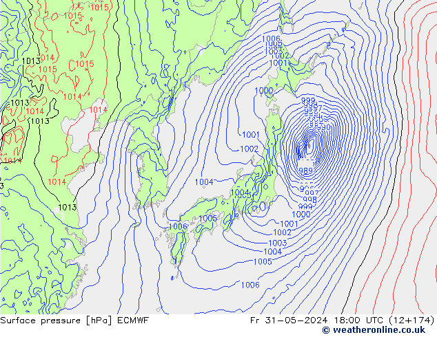 Luchtdruk (Grond) ECMWF vr 31.05.2024 18 UTC