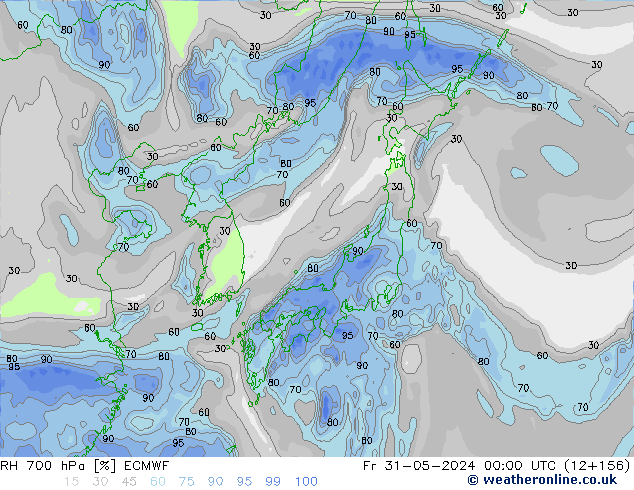 RH 700 hPa ECMWF Fr 31.05.2024 00 UTC