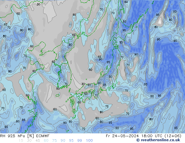 RH 925 hPa ECMWF Pá 24.05.2024 18 UTC