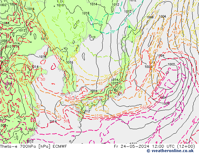 Theta-e 700hPa ECMWF Cu 24.05.2024 12 UTC