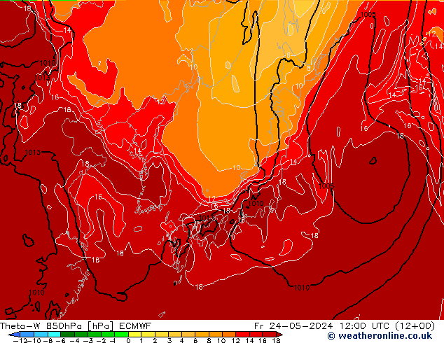 Theta-W 850hPa ECMWF Fr 24.05.2024 12 UTC