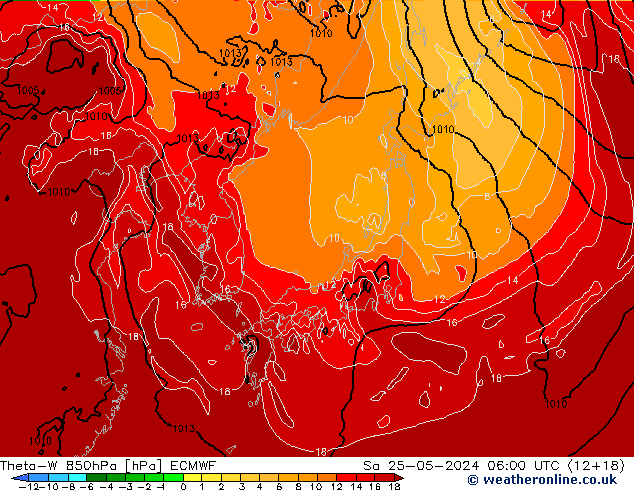 Theta-W 850hPa ECMWF sab 25.05.2024 06 UTC