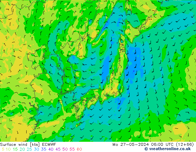 Surface wind ECMWF Po 27.05.2024 06 UTC