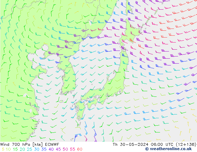 Wind 700 hPa ECMWF do 30.05.2024 06 UTC