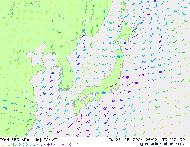 Vento 850 hPa ECMWF Ter 28.05.2024 06 UTC