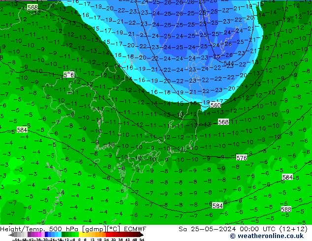 Z500/Rain (+SLP)/Z850 ECMWF сб 25.05.2024 00 UTC