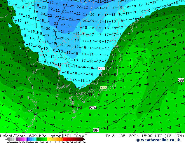 Z500/Rain (+SLP)/Z850 ECMWF Fr 31.05.2024 18 UTC