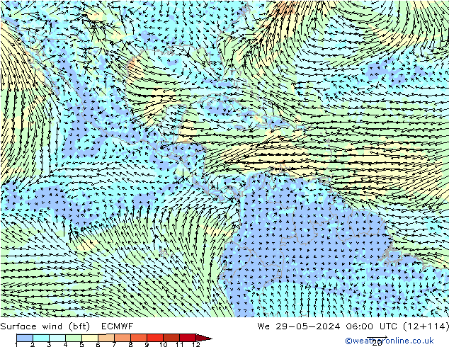 Surface wind (bft) ECMWF St 29.05.2024 06 UTC