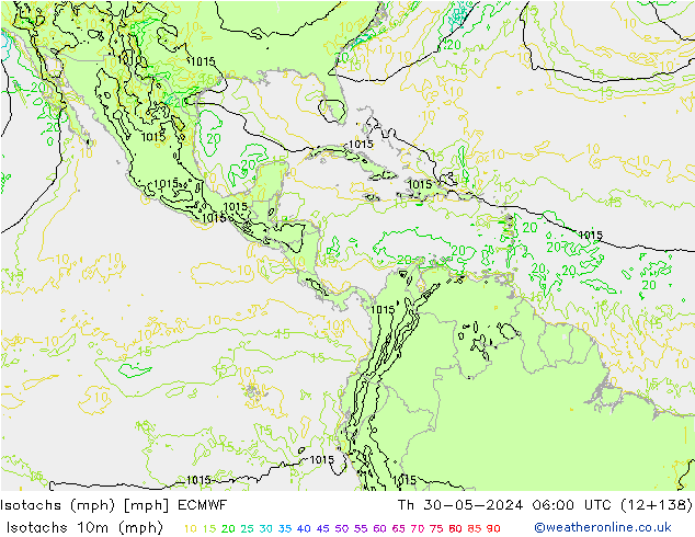 Isotachen (mph) ECMWF Do 30.05.2024 06 UTC