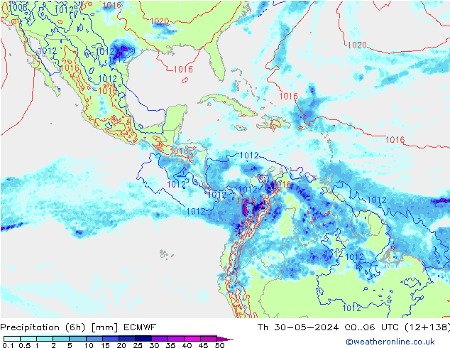 Precipitation (6h) ECMWF Th 30.05.2024 06 UTC