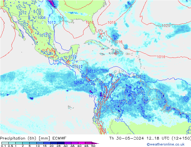 Precipitación (6h) ECMWF jue 30.05.2024 18 UTC