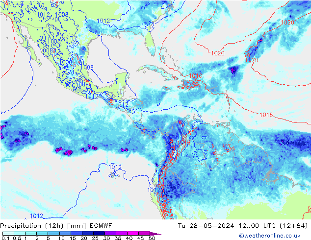 Precipitation (12h) ECMWF Tu 28.05.2024 00 UTC