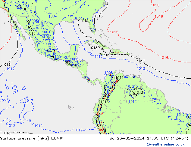 Luchtdruk (Grond) ECMWF zo 26.05.2024 21 UTC