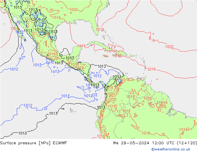 Presión superficial ECMWF mié 29.05.2024 12 UTC