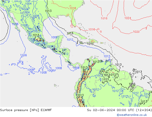 pression de l'air ECMWF dim 02.06.2024 00 UTC