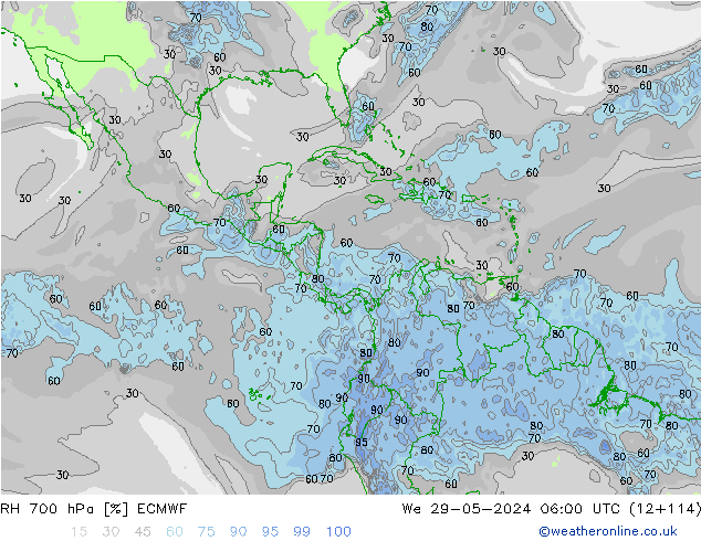 RH 700 hPa ECMWF We 29.05.2024 06 UTC