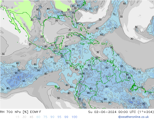 RH 700 hPa ECMWF Dom 02.06.2024 00 UTC