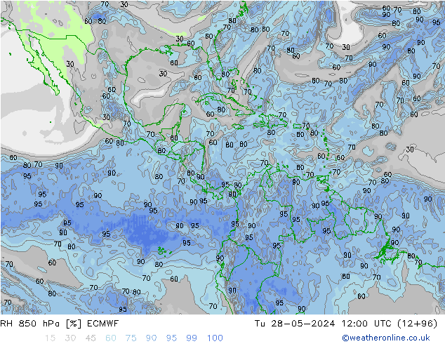 RH 850 hPa ECMWF mar 28.05.2024 12 UTC