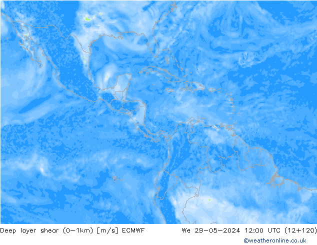 Deep layer shear (0-1km) ECMWF wo 29.05.2024 12 UTC