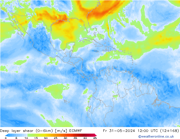 Deep layer shear (0-6km) ECMWF Cu 31.05.2024 12 UTC