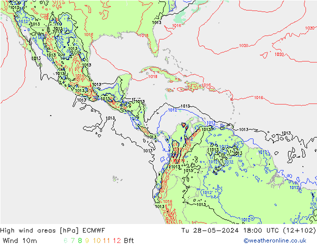 High wind areas ECMWF  28.05.2024 18 UTC