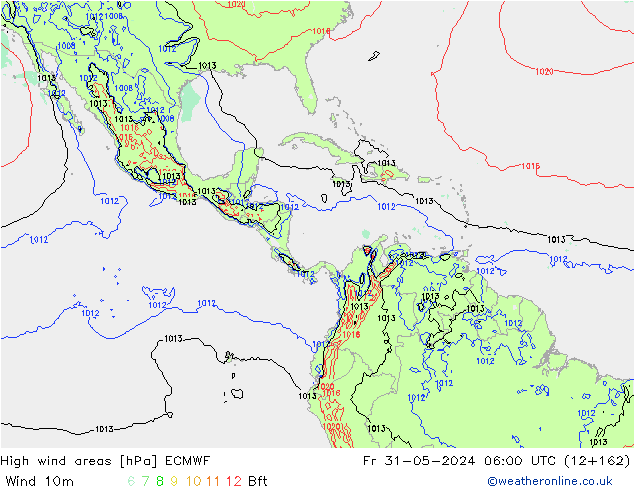 High wind areas ECMWF Sex 31.05.2024 06 UTC