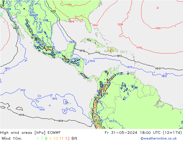 High wind areas ECMWF Fr 31.05.2024 18 UTC