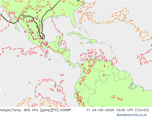 Height/Temp. 850 гПа ECMWF пт 24.05.2024 15 UTC