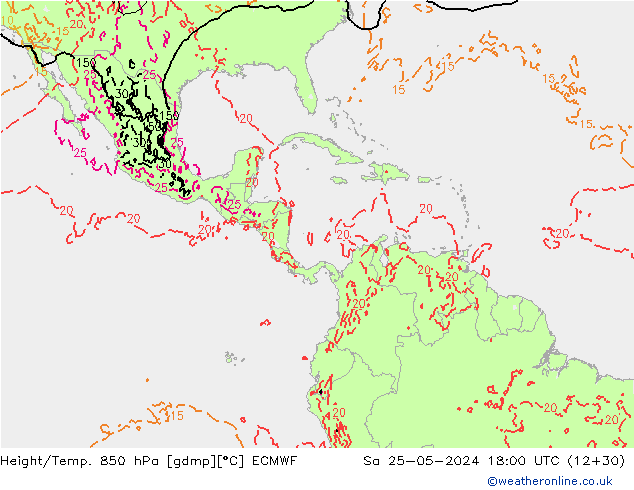 Height/Temp. 850 гПа ECMWF сб 25.05.2024 18 UTC