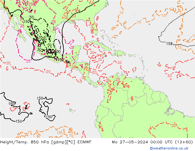 Z500/Rain (+SLP)/Z850 ECMWF Mo 27.05.2024 00 UTC