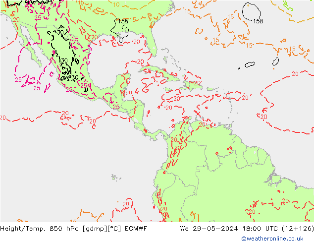 Z500/Rain (+SLP)/Z850 ECMWF mer 29.05.2024 18 UTC