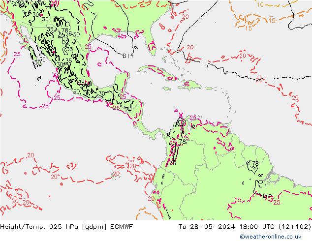 Géop./Temp. 925 hPa ECMWF mar 28.05.2024 18 UTC