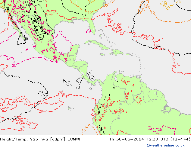 Height/Temp. 925 hPa ECMWF Th 30.05.2024 12 UTC