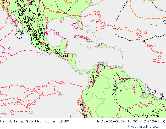 Geop./Temp. 925 hPa ECMWF jue 30.05.2024 18 UTC