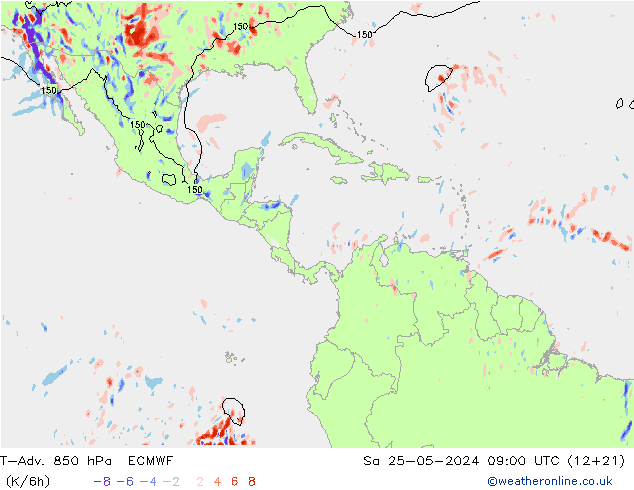 T-Adv. 850 hPa ECMWF sab 25.05.2024 09 UTC