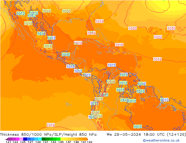 Thck 850-1000 hPa ECMWF Qua 29.05.2024 18 UTC