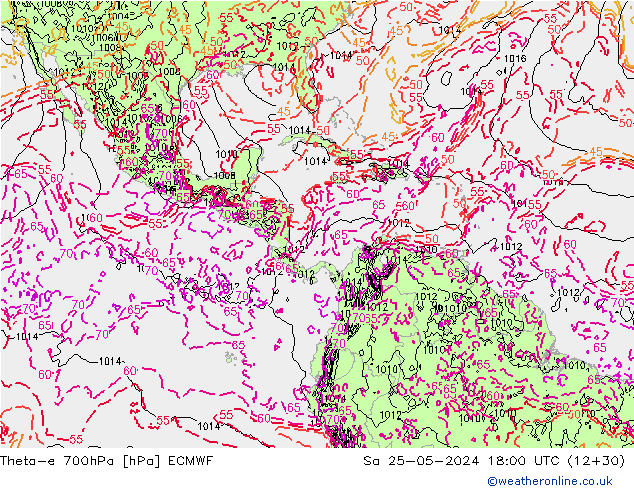 Theta-e 700гПа ECMWF сб 25.05.2024 18 UTC