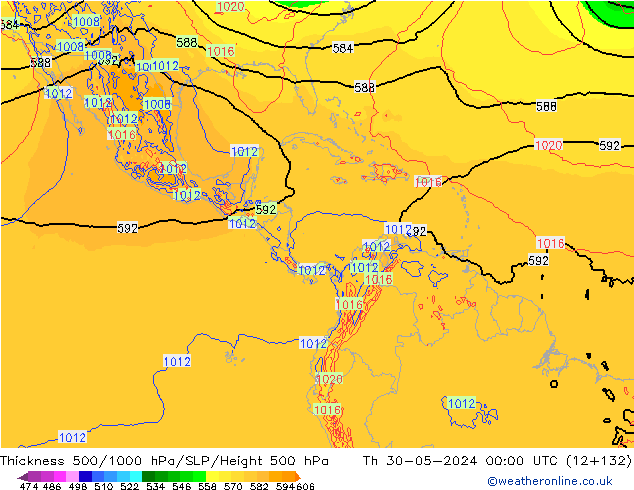 Dikte 500-1000hPa ECMWF do 30.05.2024 00 UTC